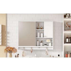 CAVINAS 36x28" Wall Mounted Medicine Cabinet,Bathroom Storage Cabinet with Mirror,Adjustable Shelves,1 Door&Towel Hooks,Bathroom Organizer - 1 of 4