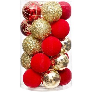 Christmas Ball Ornaments 25PCS , 2.36In Velvet Flocked Christmas Tree Hanging Decorations for Home Indoor Xmas Decor - 1 of 4