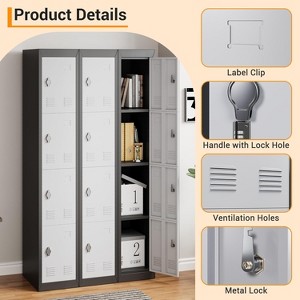 Steel Storage Locker with Lockable Doors,Adjustable Shelf Metal Cabinet for Organization,Multi-Use Locker for Office,School,Garage Storage,Grey Black - 1 of 4