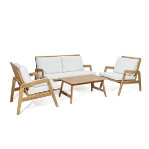 LuxenHome 4-Piece Outdoor Acacia Wood Patio Set with Cushions - 1 of 4