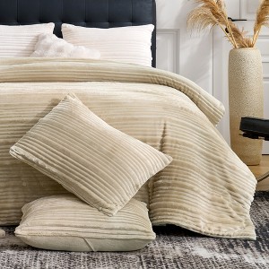 Amelie Home Plush Comforter Set, Fleece Bedding with Ribbed Stripe Design, Super Soft and Fluffy Set - 1 of 4