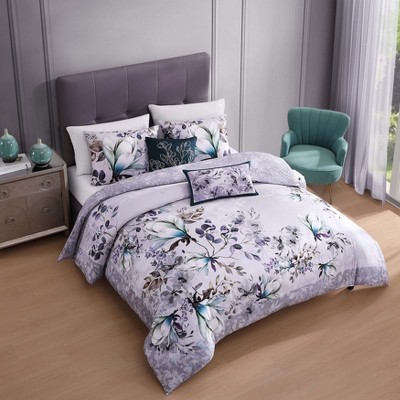 King Gray Floral Cotton Reversible Comforter Set