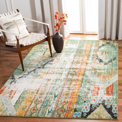 Green and Orange Distressed Boho Chic Area Rug