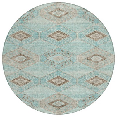 HomeRoots 8' Teal Blue And Brown Round Aztec Washable Indoor Outdoor Area Rug