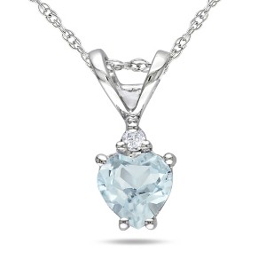 EVERLY JEWELRY | 10k White Gold Diamond and Aquamarine Heart Shaped Pendant with Chain - 1 of 4