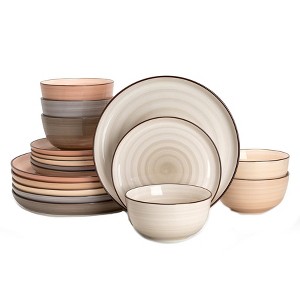 Itopfox 18-Piece Porcelain Dinnerware Set for 6, Round Plates and Bowls, Scratch-Resistant, Dishwasher & Microwave Safe, Handpainted Swirl Design - 1 of 4