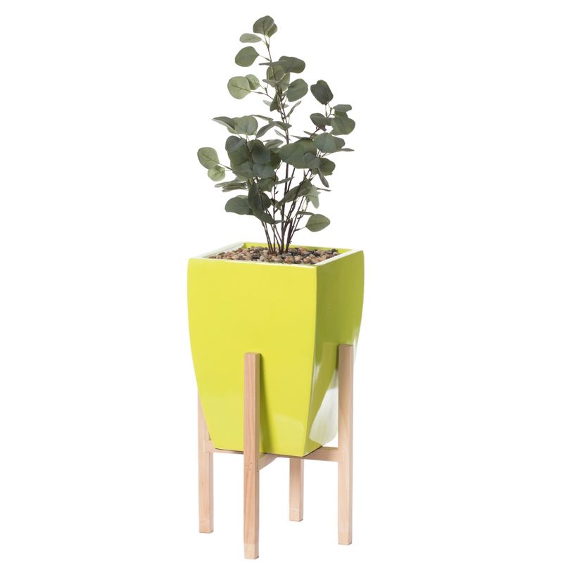 Uniquewise Indoor Decorative Square Planter With Wooden Stand, 1 of 8