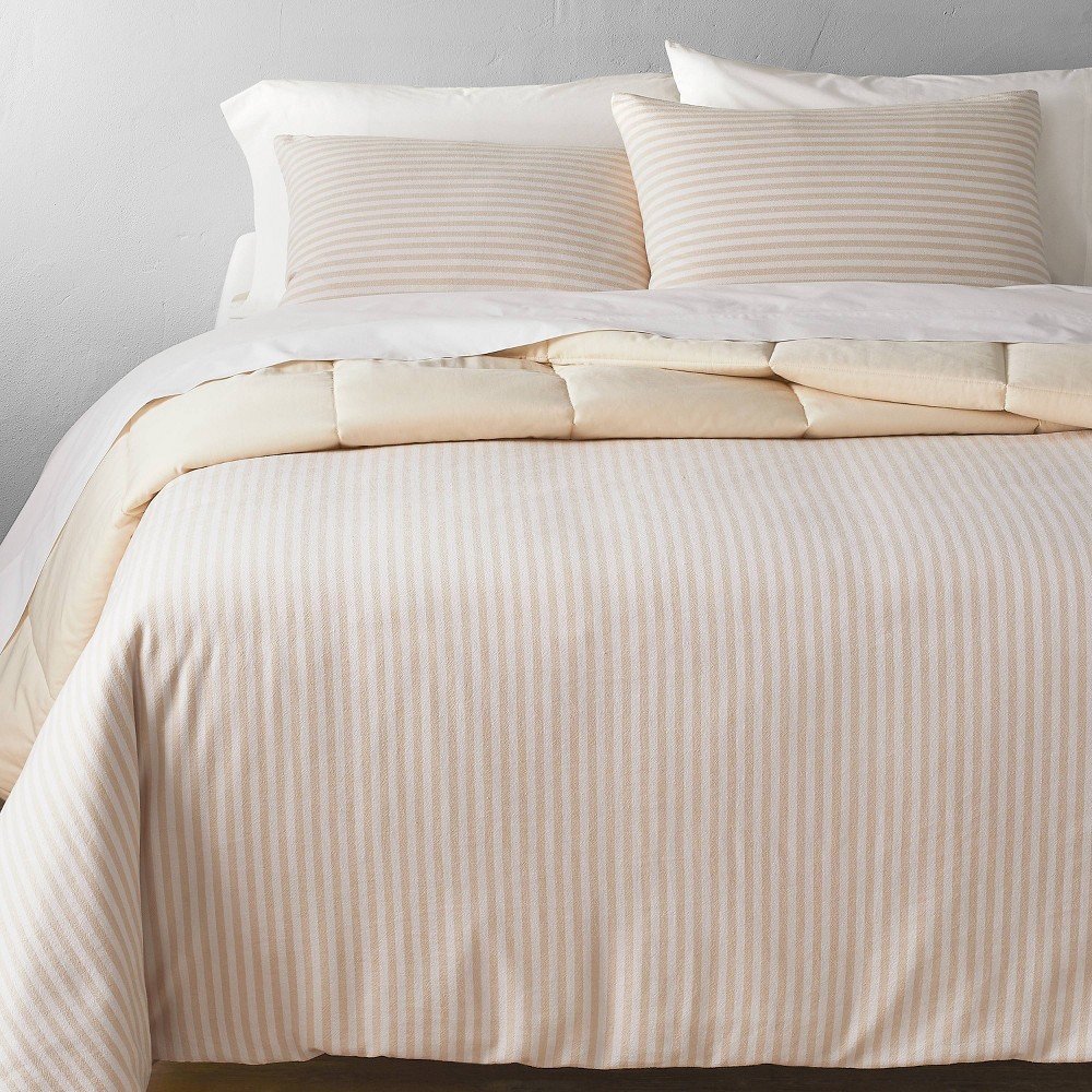 King Heavyweight Linen Blend Stripe Comforter & Sham Set Natural - Casaluna™: Woven Rayon-Linen, Zipper Shams