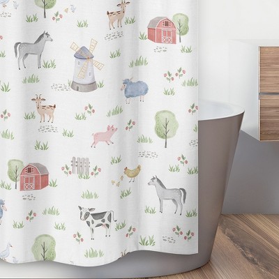 Farm Animals Multicolor Cotton Fabric Shower Curtain 72" x 72"