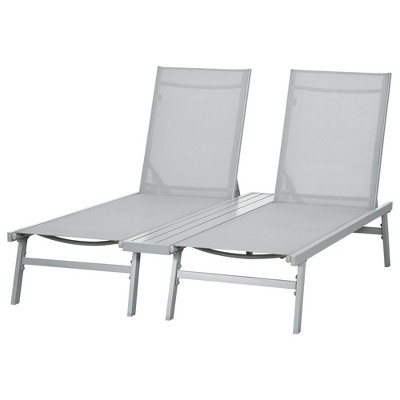 Light Gray Mesh and Metal Conjoined Chaise Lounge Set