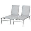 Outsunny Chaise Lounge Pool Chairs, Conjoined Set of 2 Outdoor Sun Tanning Chairs with 5-Position Reclining Back, Shelf & Breathable Mesh, Light Gray - 4 of 4