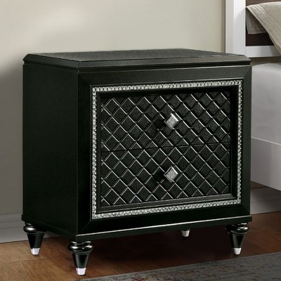 Royal Hampton Two Drawer Solid Wood Nightstand with Turned Legs, Gray and Silver