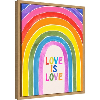 Love Loudly IV Rainbow Typography Canvas Art with Natural Maple Frame