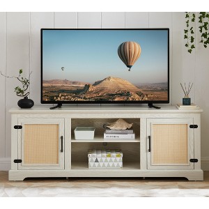 Wooakway Farmhouse Rattan TV Stand Console Table for TVs up to 70 Inches, TV Console Table with 2 Storage Shelves - 1 of 4
