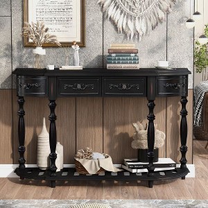 PAGED Classic Retro Console Table with 4 Drawers & Shelf, 52" Modern Curved Entryway Sofa Table with Roman Legs, Entryway Table for Hallway - 1 of 4