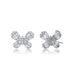 Guili Sterling Silver Butterfly Stud & Dangle Earrings with Colored Baguette CZ in Gold, Rose Gold & Classic Finishes – Elegant for Any Occasion - 1 of 3