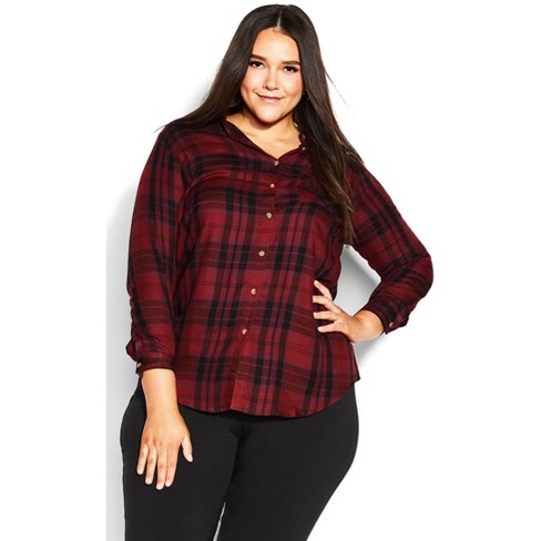 Avenue | Women's Plus Size Kylee Plaid Shirt - Sangria - 20w : Target