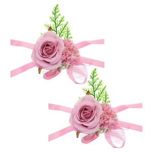 Unique Bargains Corsage Wristlet Adjustable Artificial Flower 2 Pcs - 1 of 4