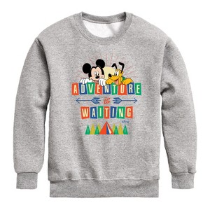 Boys' - Disney - Adventure Is Waiting With Tent Graphic Long Sleeve Fleece Sweatshirt - 1 of 4