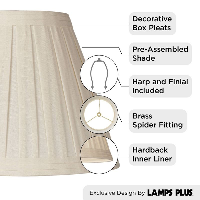 Springcrest Set of 2 Creme Linen Box Pleated Medium Drum Lamp Shades 7" Top x 14" Bottom x 11" High (Spider) Replacement with Harp and Finial, 3 of 12