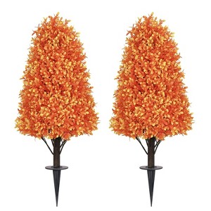 poetree 36" Artificial Boxwood Topiary Tree, Faux Plant for Outdoor Fall Porch Decor，2-Pack - 1 of 4