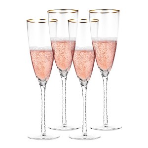 Berkware Luxurious Long Twisted Stem Champagne Flutes with 14k Gold Rim - 10.6oz - 1 of 4