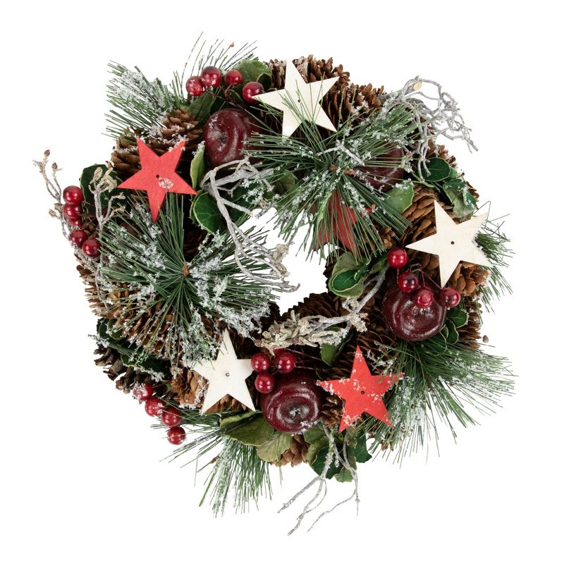 Northlight 10" Unlit Stars, Berries and Pine Cones Pine Christmas Wreath, 1 of 5