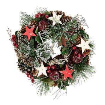 Northlight 10" Unlit Stars, Berries and Pine Cones Pine Christmas Wreath