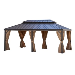 TiramisuBest 10' X 10' Hardtop Gazebo with Galvanized Steel Double Roof, Sturdy Aluminum Frame, Curtains, and Netting for Patio, Lawn, and Garden - 1 of 4