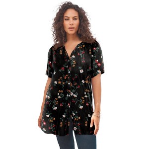 Roaman's Plus Size Angelina Tunic Top – Short Sleeve, Flowy Fit, Everyday Comfort - 1 of 4