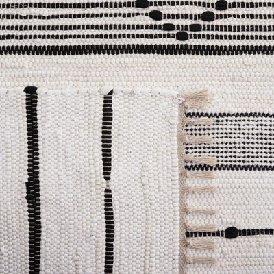 Boho Chic Black and Ivory Striped Kilim 5' x 8' Wool Area Rug