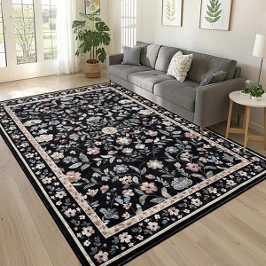 TROPOW Non-Slip Ultra-Thin Flower Print Dining Room Rug, Non-Shedding Farmhouse Indoor Mat, Washable Floor Mats, Easy to Clean - 1 of 4