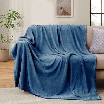 Navy Reversible Fleece Queen Throw Blanket