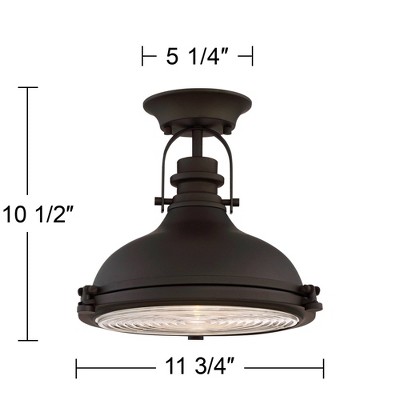 Bronze Dome 14" Industrial Semi-Flush Mount with Clear Ribbed Glass