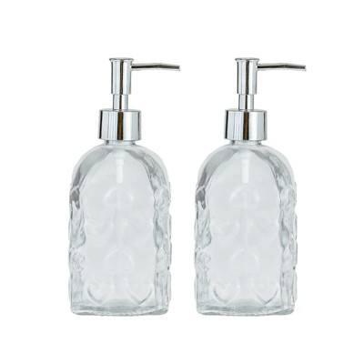 Amici Home Hearts Glass Soap Pump, Set of 2, 18oz