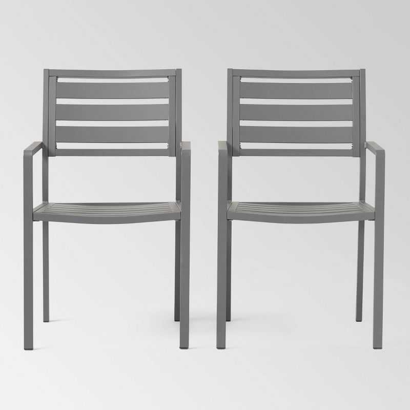 Cape Coral 2pk Aluminum Modern Dining Chairs - Gray - Christopher Knight Home, 3 of 8