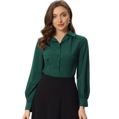 Allegra K Women's Vintage Collared Long Sleeve Work Button