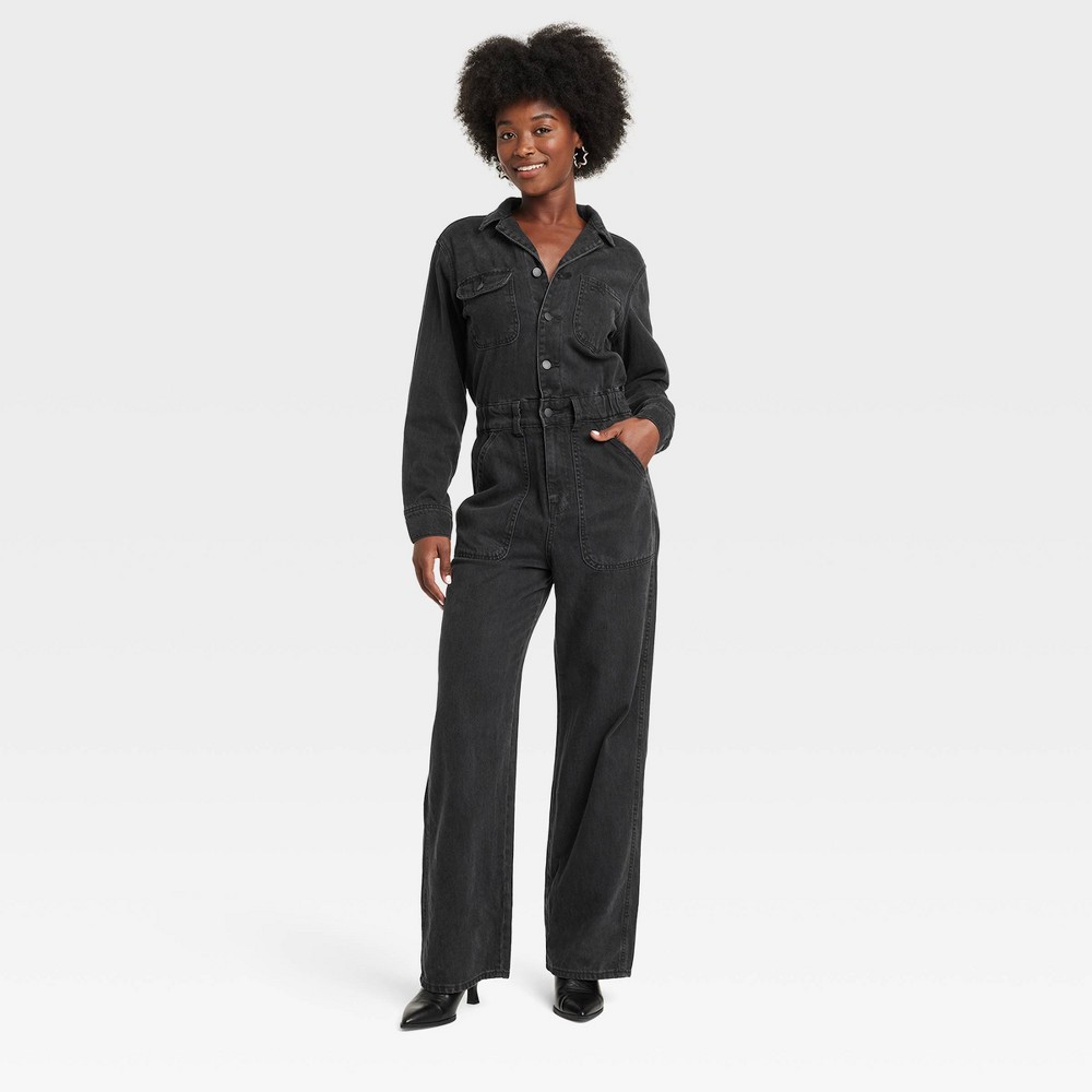 Women's Long Sleeve Utility Baggy Denim Jumpsuit - Universal Thread™ Black 0