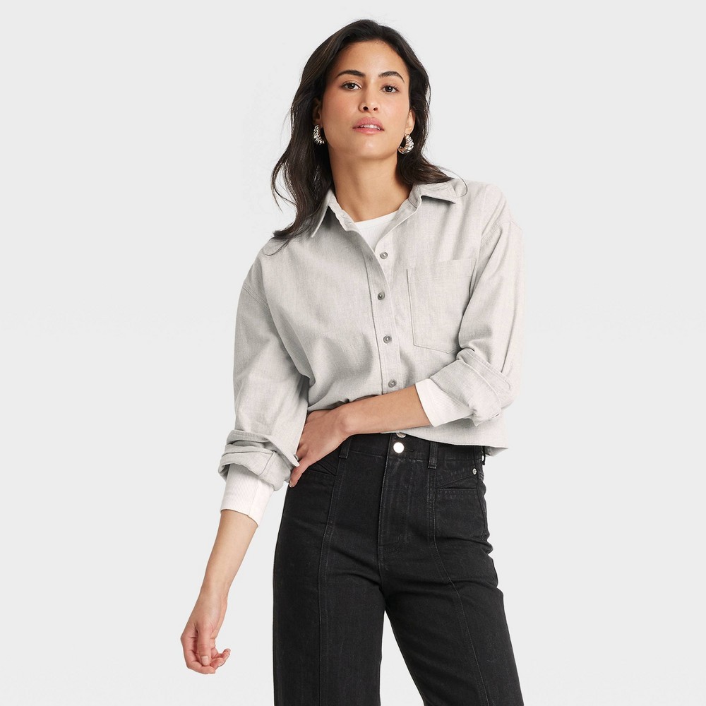 Women's Oversized Flannel Long Sleeve Collared Button-Down Shirt - Universal Thread™ Gray XS