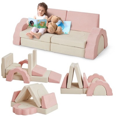 11PCS Modular Kids Play Couch, Kids Couch Toddler Couch with Removable Cover, Convertible Foam Floor Sofa for Playroom Creative Play