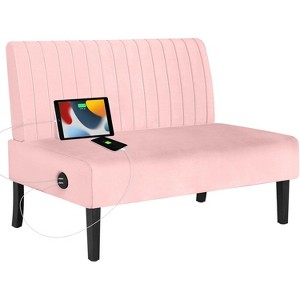 Mini Armless Loveseat Sofa with USB, Velvet Couch for Small Spaces, Bedroom, Dorm, Office, Living Room - 1 of 4