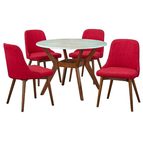 5pc Saville Dining Set Red - Buylateral: Faux Marble Top, Midcentury ...