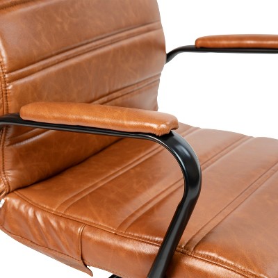 Elegant Brown LeatherSoft High-Back Executive Swivel Chair with Black Metal Frame