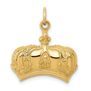 Black Bow Jewelry 14k Yellow Gold Fleur De Lis Crown Charm or Pendant, 20mm (3/4 inch) - 1 of 4