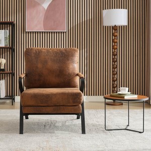 FONTOI Accent Chair with Thicker Cushion, Comfy Chair with Wood Armrests for Living Room, Bedroom, Antique brown, 27.56"*28.74"*33.86" - 1 of 4