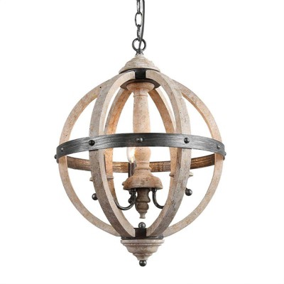 LNC Timeless 3-Light 15.7" Farmhouse/Rustic Small Globe Chandelier,Brushed Black and Weathered White Wood Tone