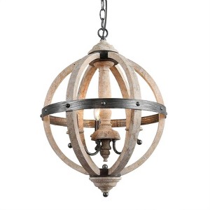 LNC Timeless 3-Light 15.7" Farmhouse/Rustic Small Globe Chandelier,Brushed Black and Weathered White Wood Tone - 1 of 4