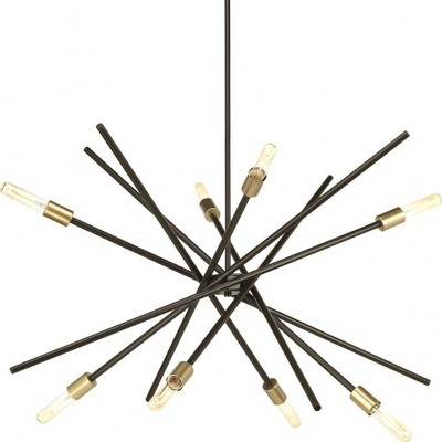 Progress Lighting Astra 8-Light Chandelier, Antique Bronze, Steel, Space-Age Design, Satin Brass Finish, No Shade