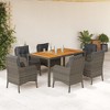 vidaXL 7 Piece Patio Dining Set with Cushions – Gray Poly Rattan and Acacia Wood, Outdoor Garden, Backyard and Patio Furniture - 2 of 4
