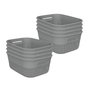 Life Story Small Storage Basket, Decorative Plastic Home Organizer, Lightweight Versatile Tub with Built-In Handles, 4 Quart, Gray, 8 Pack - 1 of 4